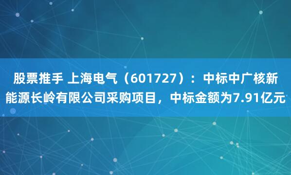 股票推手 上海电气（601727）：中标中广核新能源长岭有限公司采购项目，中标金额为7.91亿元